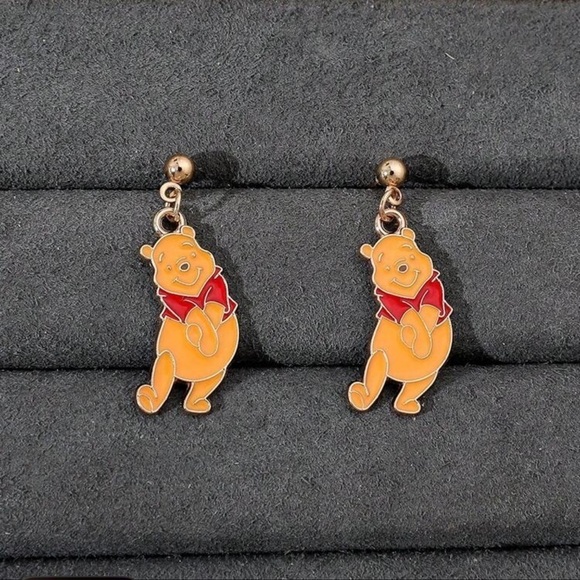 Disney Character Bear Winnie The Pooh Cute Dangle Earrings NEW ZINC ALLOY - Picture 1 of 4